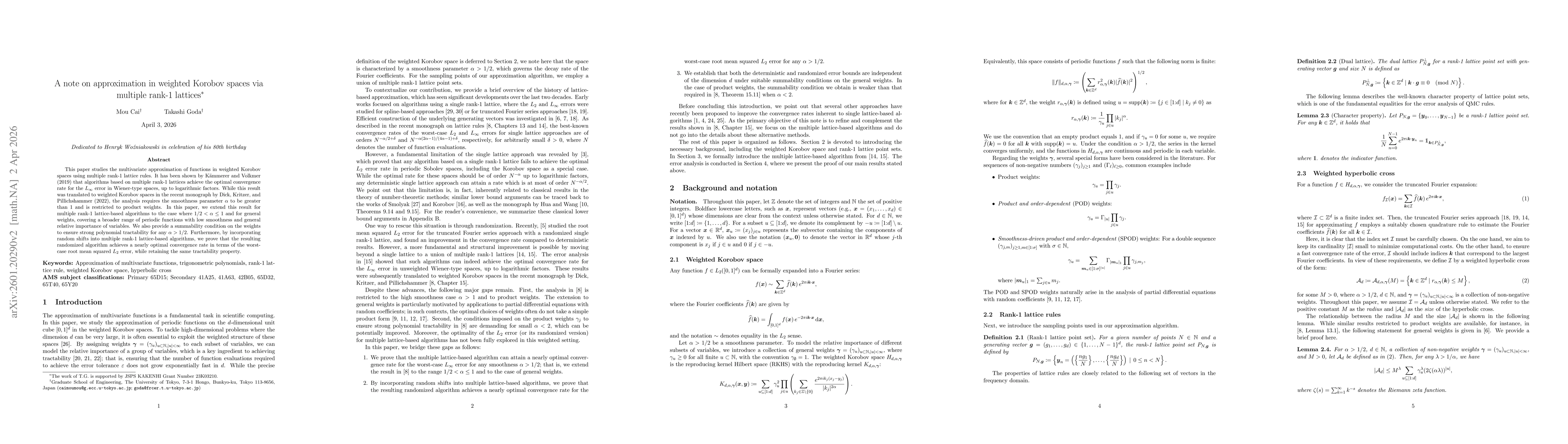 Thumbnail for A note on approximation in weighted Korobov spaces via multiple rank-1 lattices