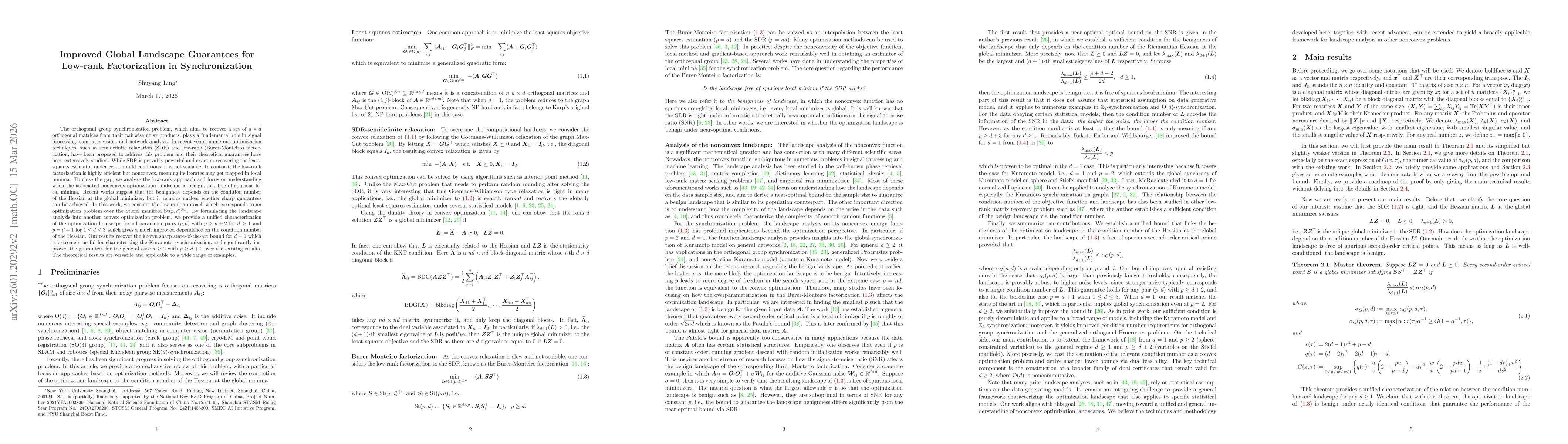 Thumbnail for Improved Global Landscape Guarantees for Low-rank Factorization in Synchronization