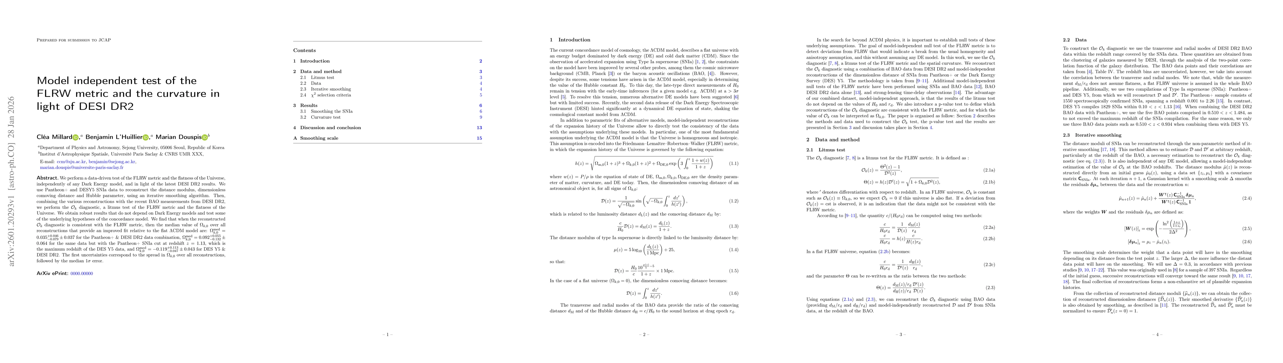 Thumbnail for Model independent test of the FLRW metric and the curvature in light of DESI DR2