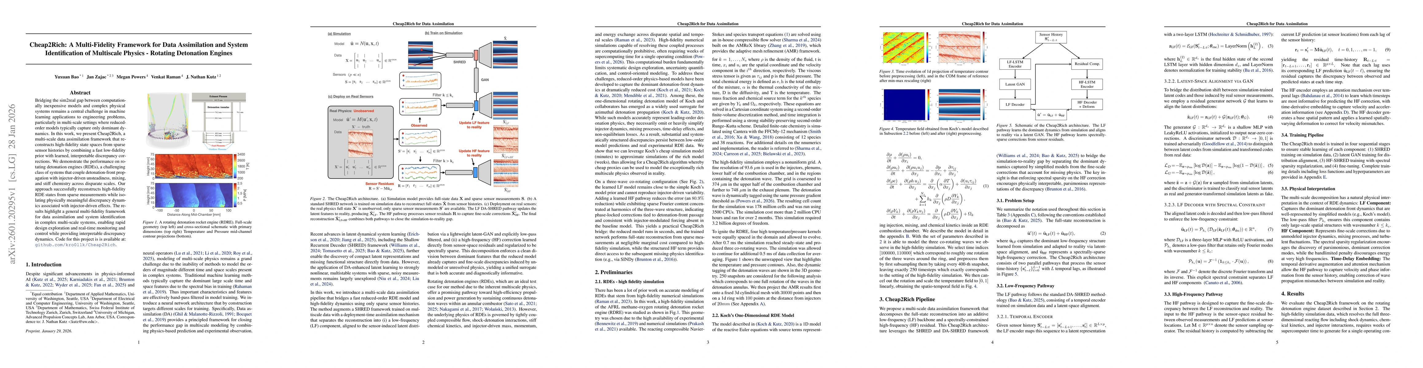 Thumbnail for Cheap2Rich: A Multi-Fidelity Framework for Data Assimilation and System Identification of Multiscale Physics -- Rotating Detonation Engines