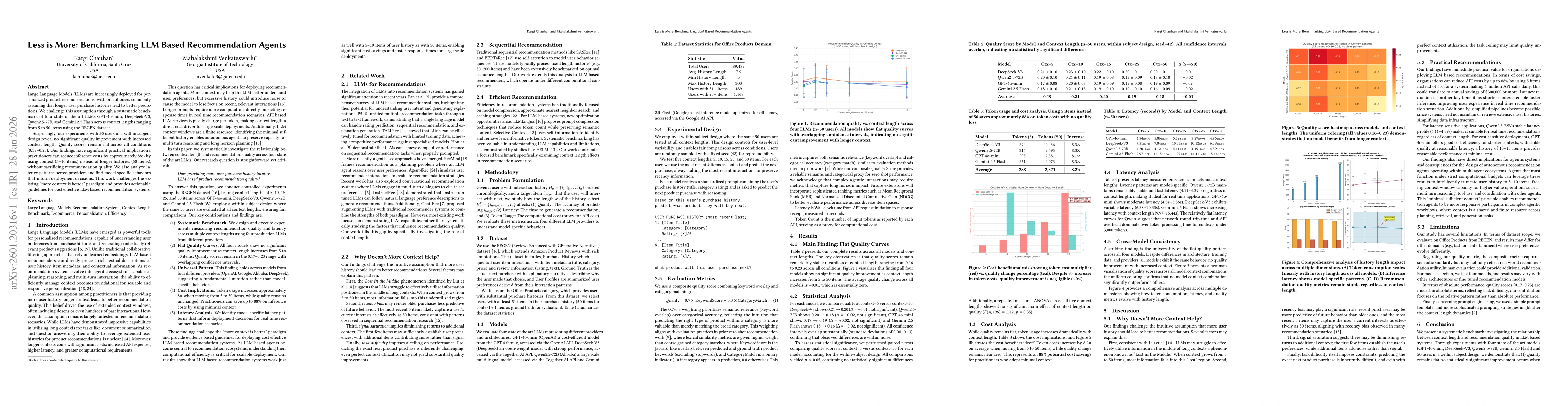 Thumbnail for Less is More: Benchmarking LLM Based Recommendation Agents