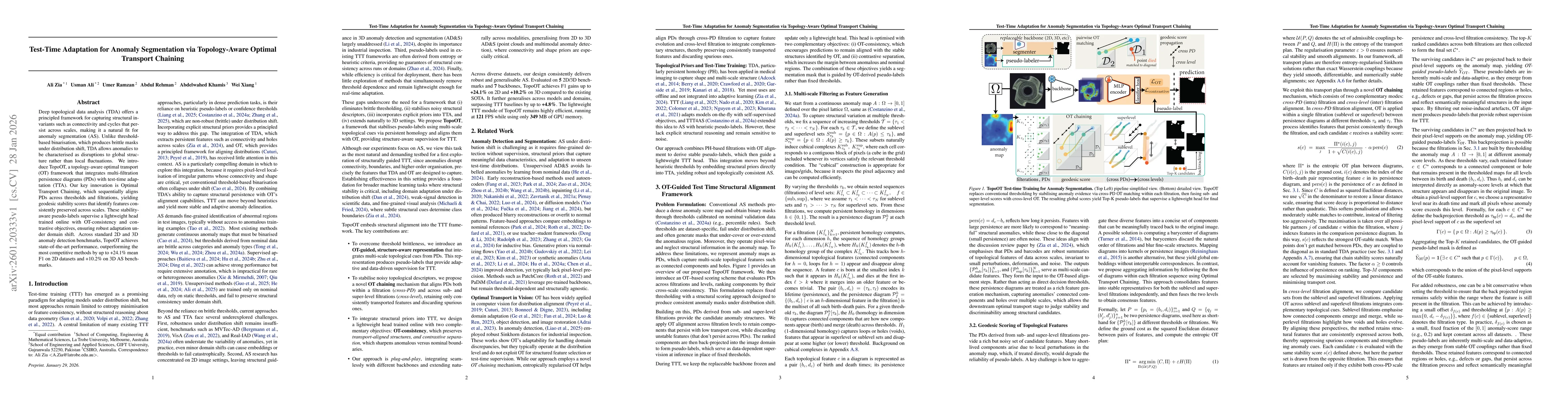 Thumbnail for Test-Time Adaptation for Anomaly Segmentation via Topology-Aware Optimal Transport Chaining