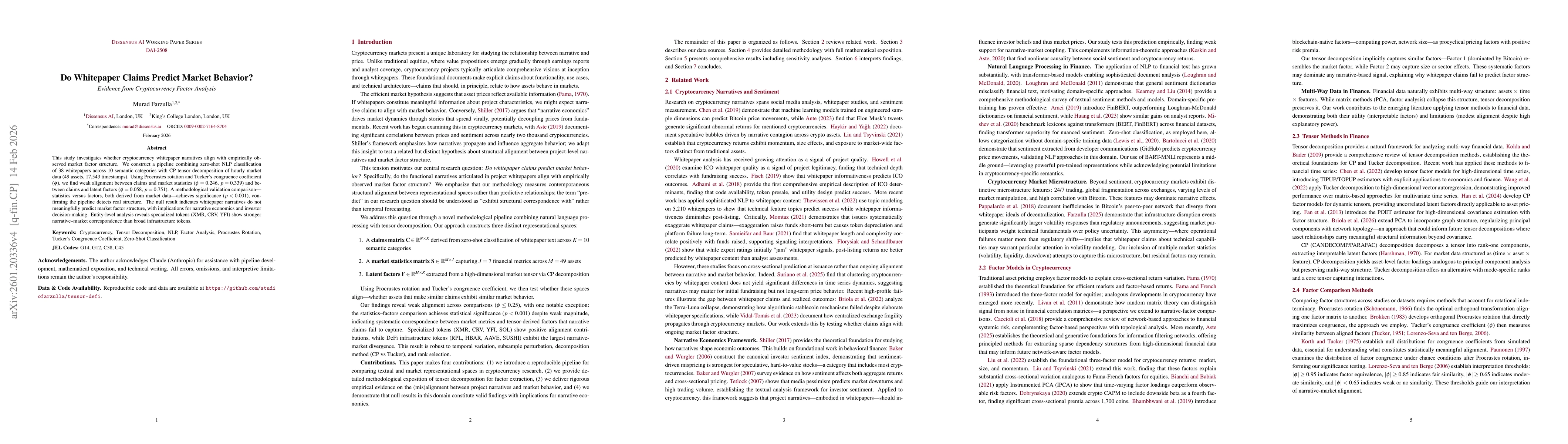 Thumbnail for Do Whitepaper Claims Predict Market Behavior? Evidence from Cryptocurrency Factor Analysis