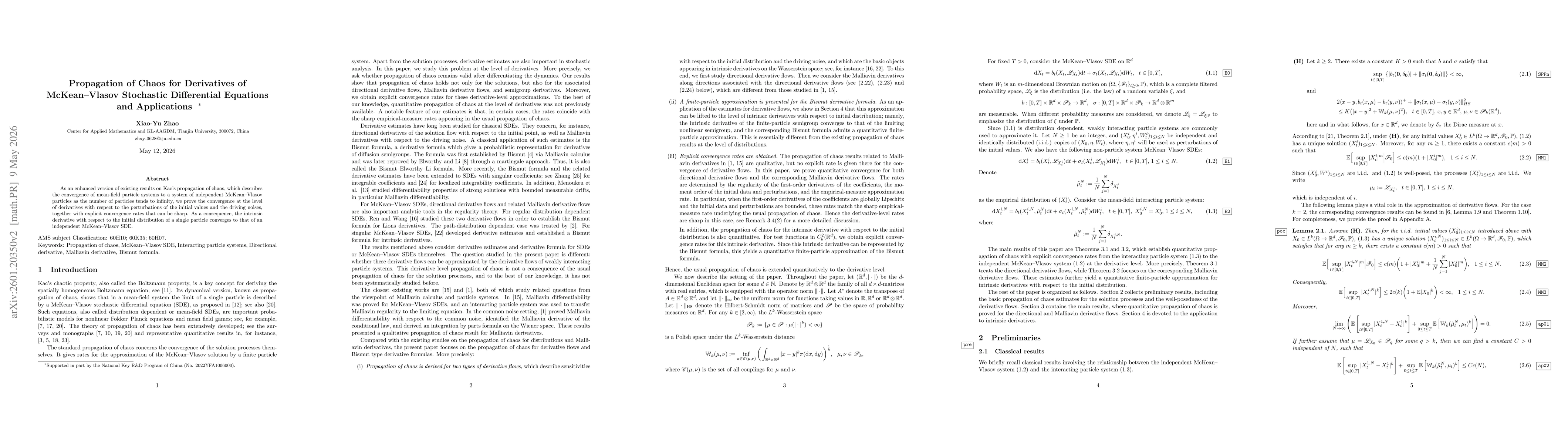 Thumbnail for Propagation of Chaos for Derivatives of McKean-Vlasov Stochastic Differential Equations and Applications