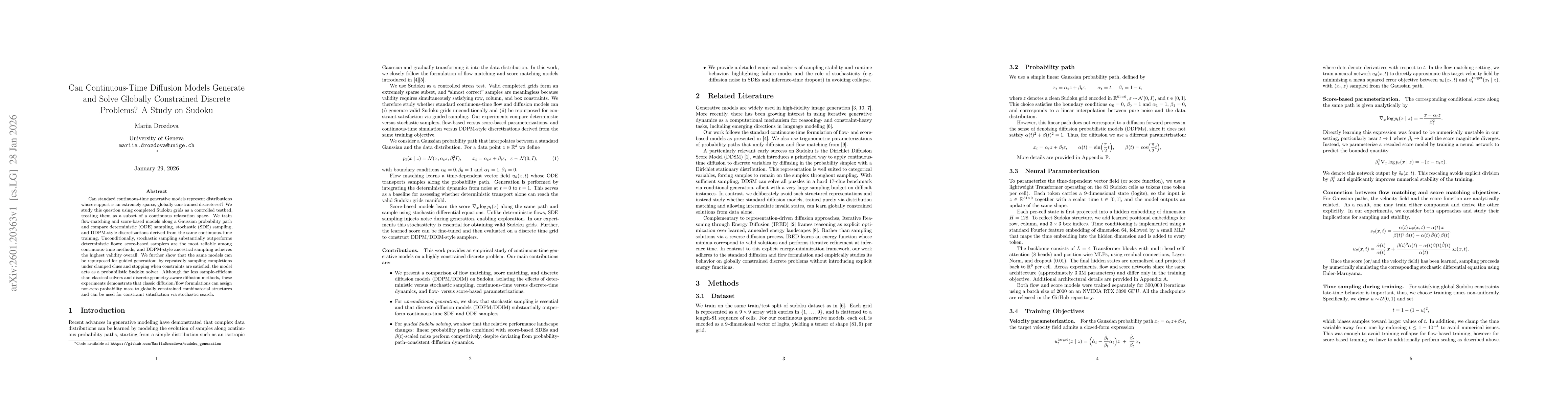 Thumbnail for Can Continuous-Time Diffusion Models Generate and Solve Globally Constrained Discrete Problems? A Study on Sudoku