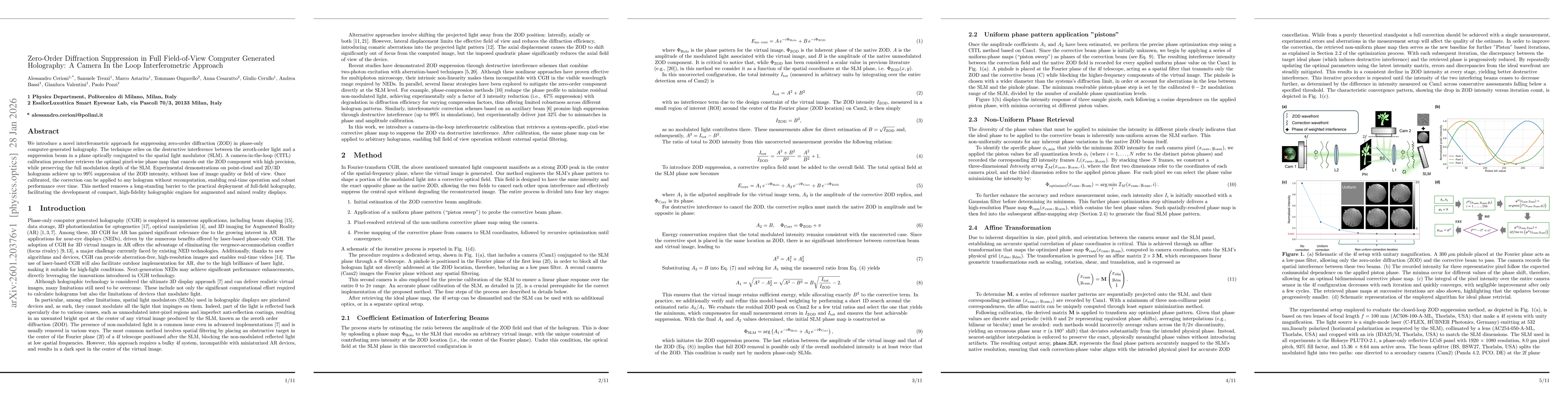 Thumbnail for Zero-Order Diffraction Suppression in Full Field-of-View Computer Generated Holography: A Camera In the Loop Interferometric Approach