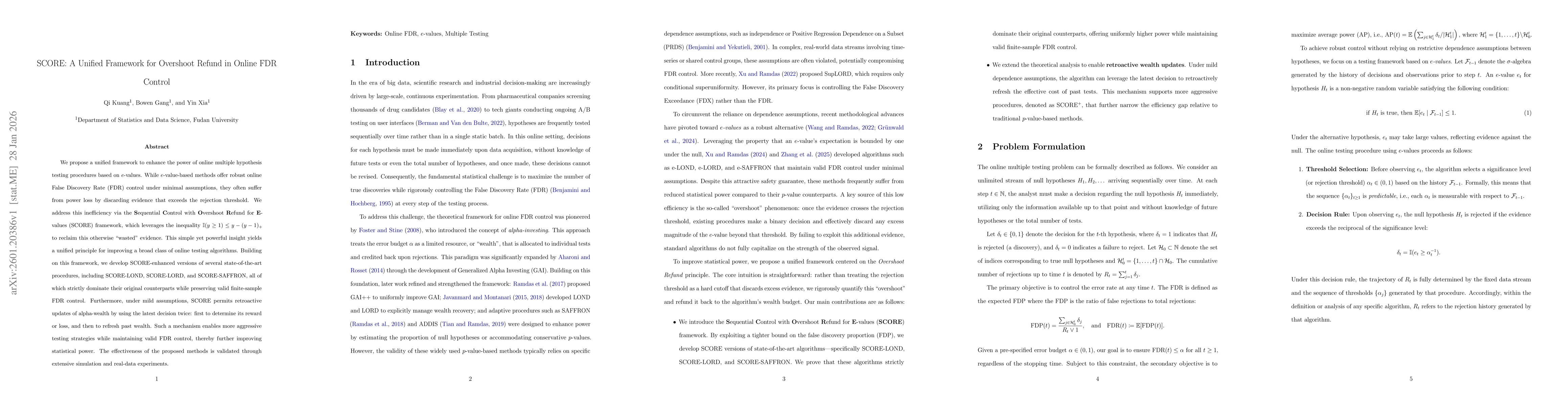 Thumbnail for SCORE: A Unified Framework for Overshoot Refund in Online FDR Control