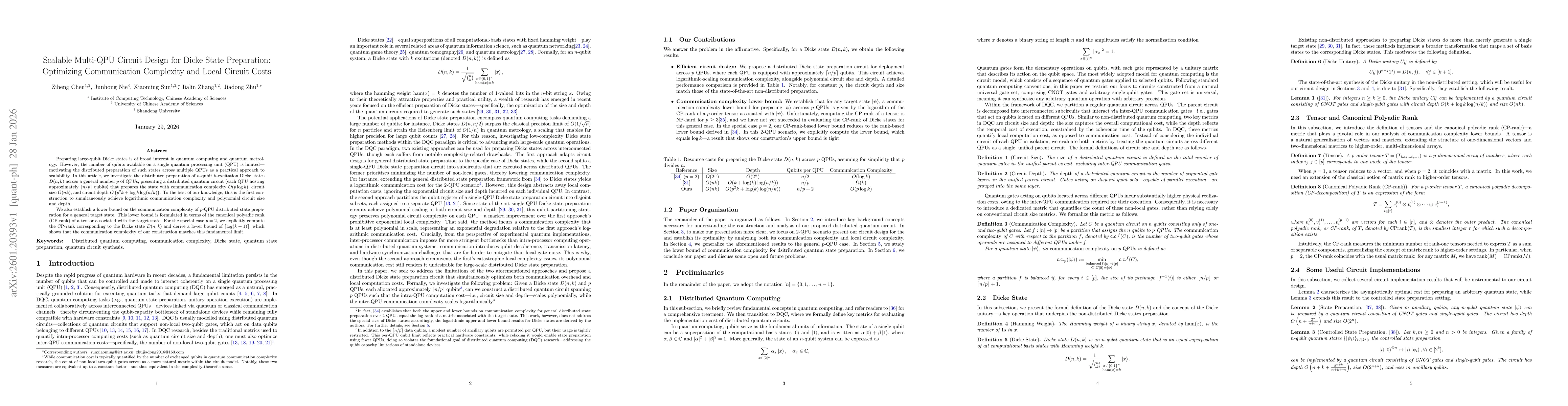 Thumbnail for Scalable Multi-QPU Circuit Design for Dicke State Preparation: Optimizing Communication Complexity and Local Circuit Costs