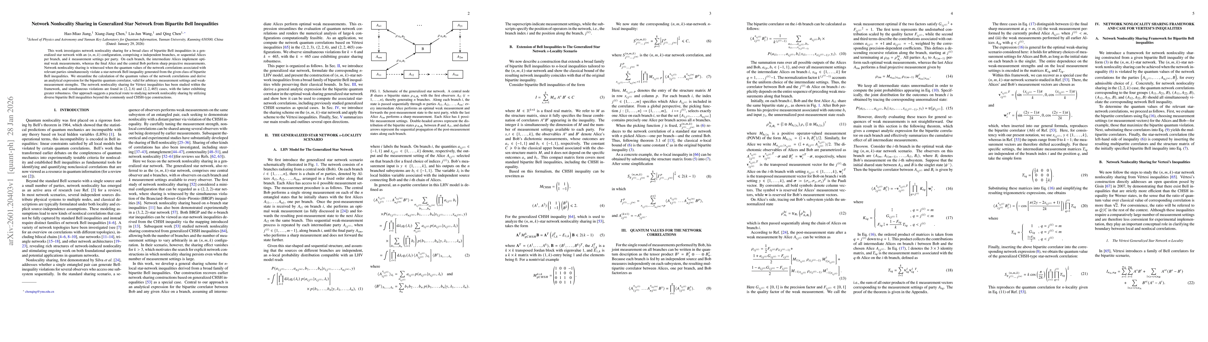 Thumbnail for Network Nonlocality Sharing in Generalized Star Network from Bipartite Bell Inequalities