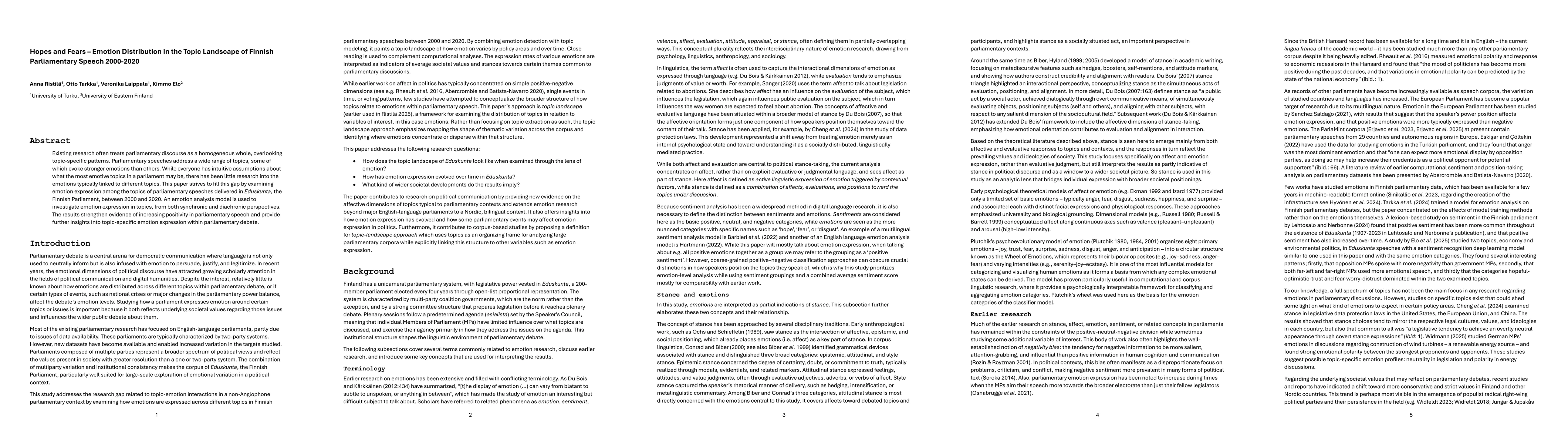 Thumbnail for Hopes and Fears -- Emotion Distribution in the Topic Landscape of Finnish Parliamentary Speech 2000-2020