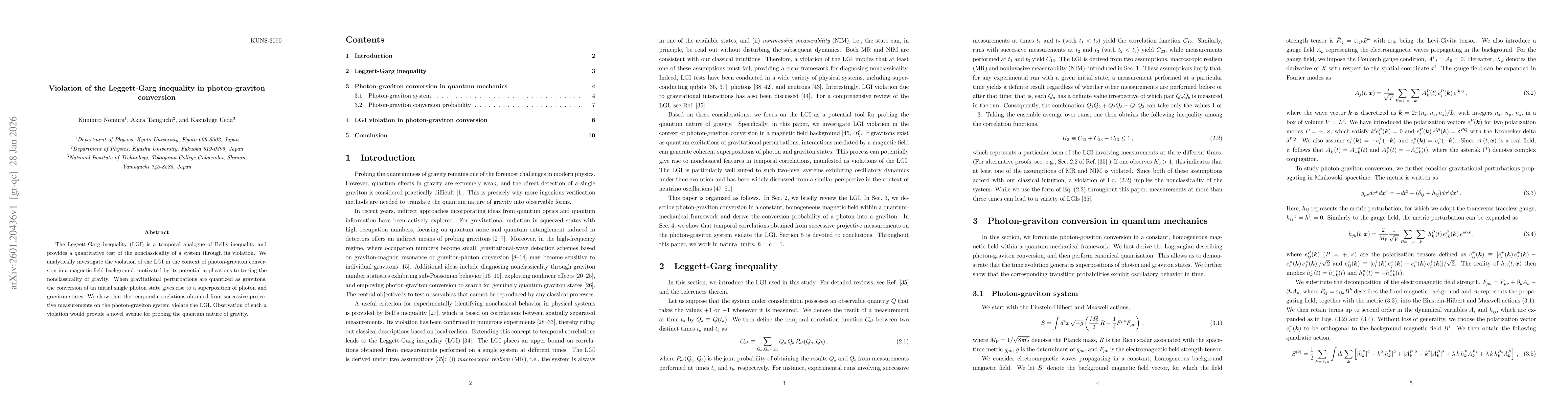 Thumbnail for Violation of the Leggett-Garg inequality in photon-graviton conversion