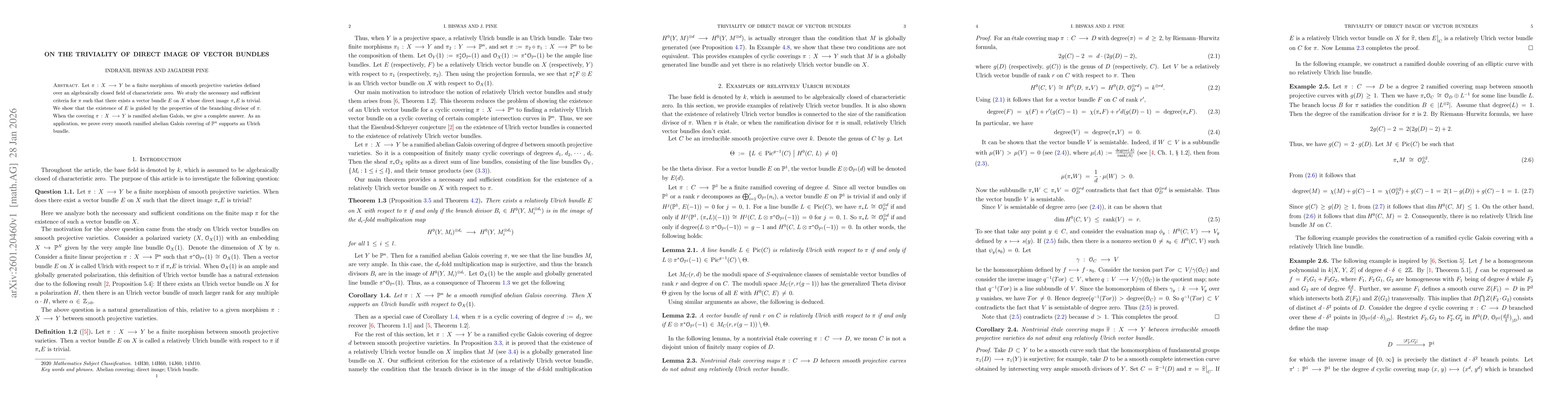 Thumbnail for On the triviality of direct image of vector bundles