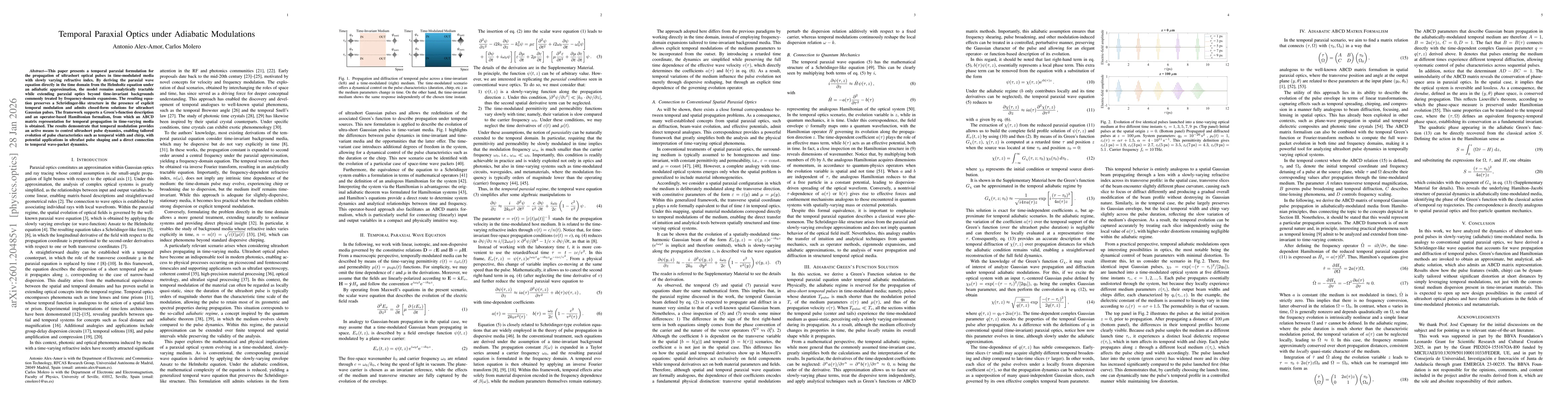 Thumbnail for Temporal Paraxial Optics under Adiabatic Modulations