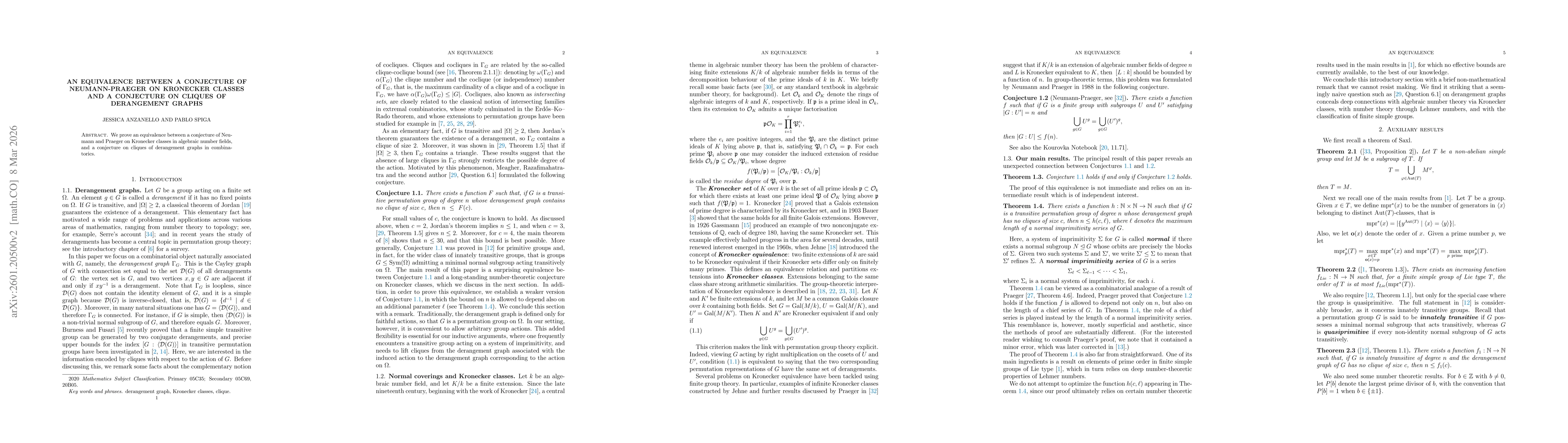 Thumbnail for An equivalence between a conjecture of Neumann-Praeger on Kronecker classes and a conjecture on cliques of derangement graphs