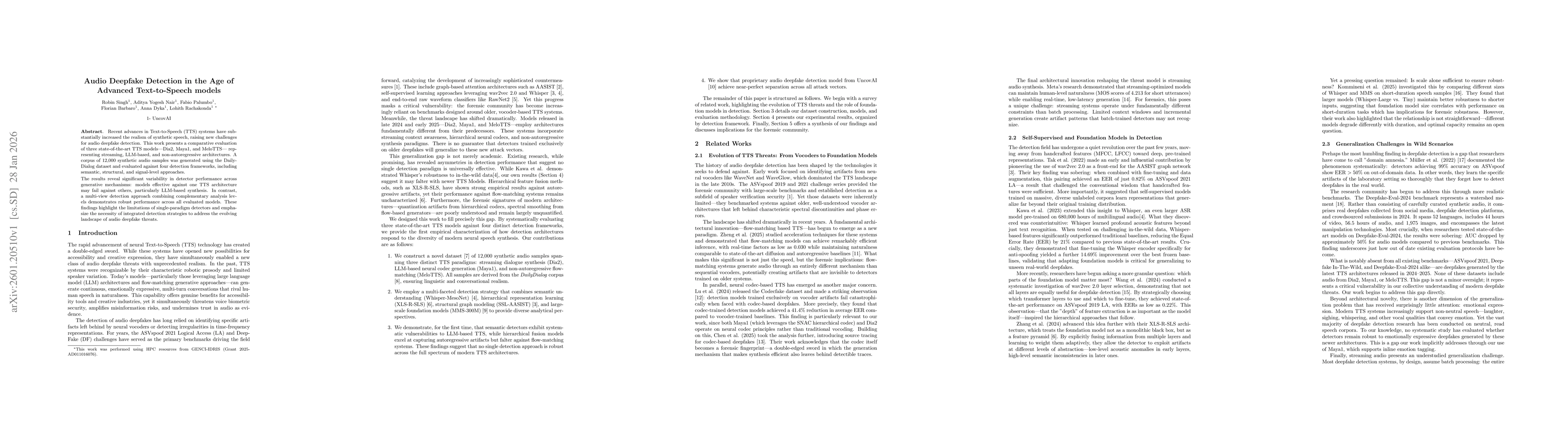 Thumbnail for Audio Deepfake Detection in the Age of Advanced Text-to-Speech models