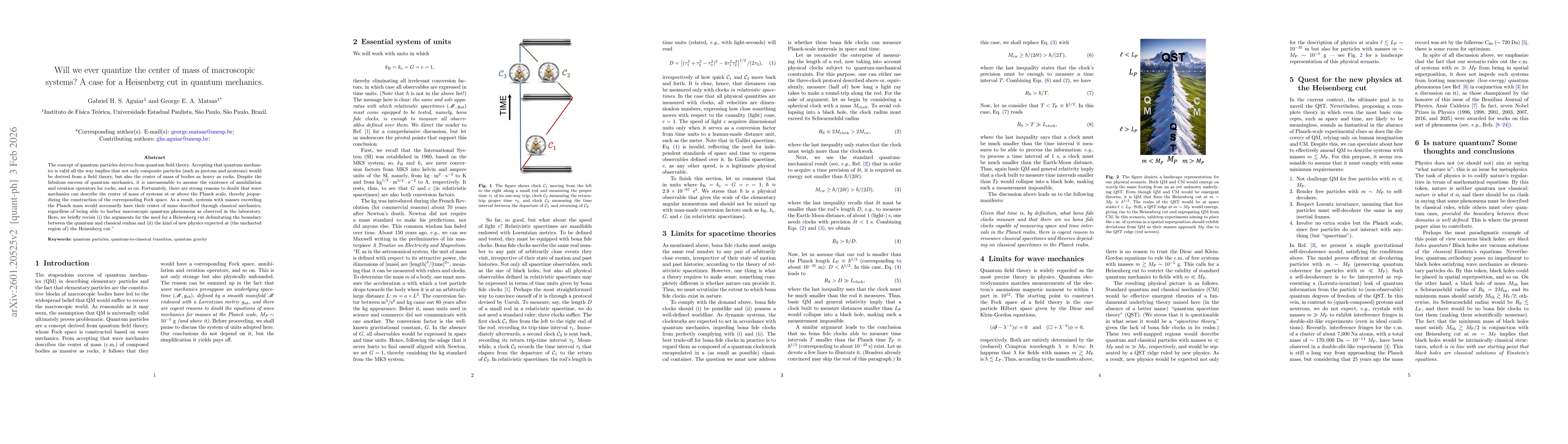 Thumbnail for Will we ever quantize the center of mass of macroscopic systems? A case for a Heisenberg cut in quantum mechanics