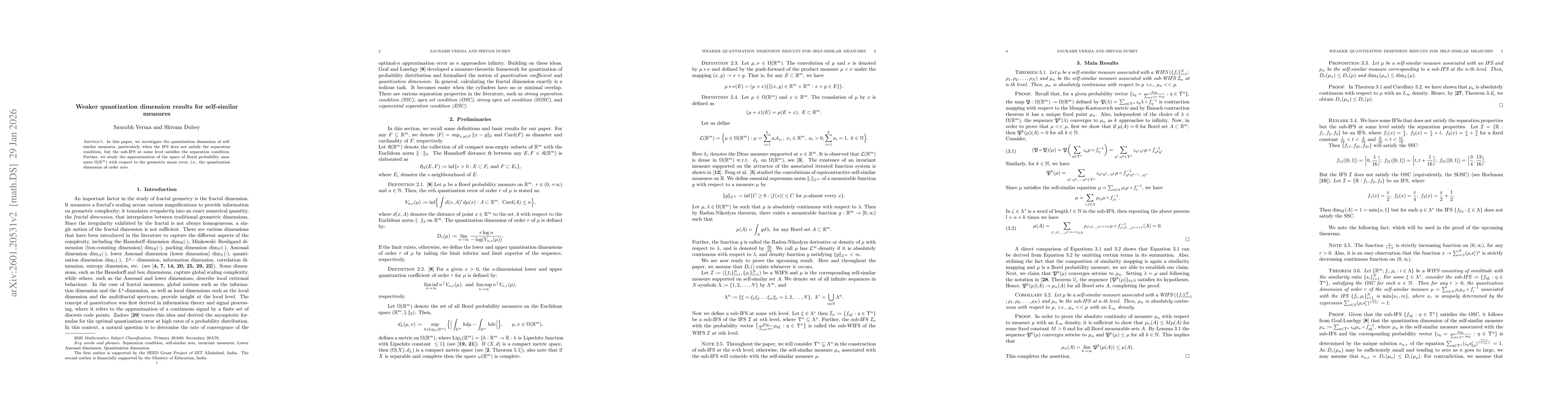 Thumbnail for Weaker quantization dimension results for self-similar measures