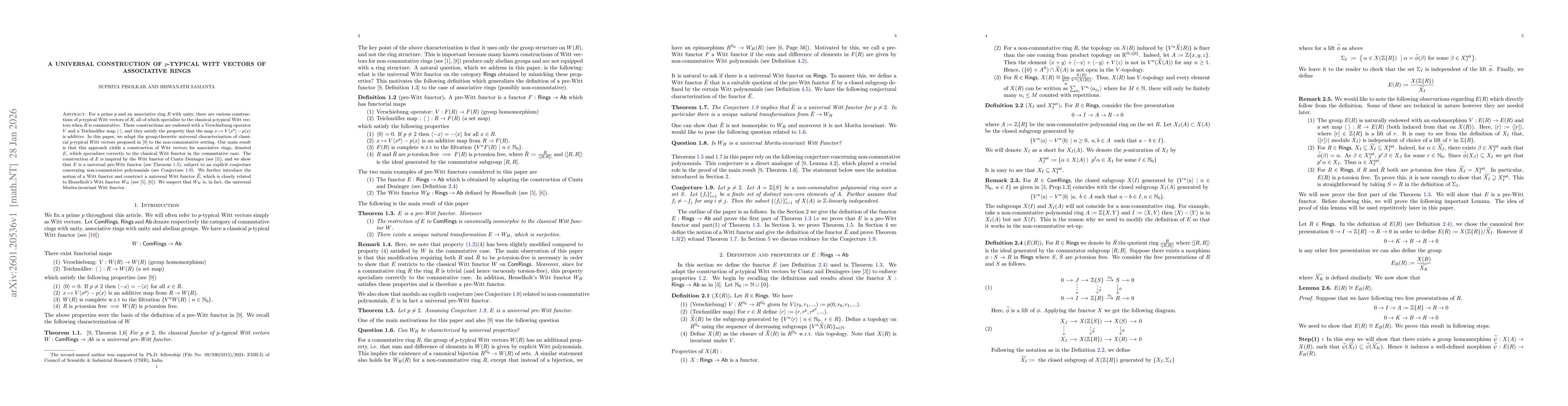 Thumbnail for A universal construction of $p$-typical Witt vectors of associative rings