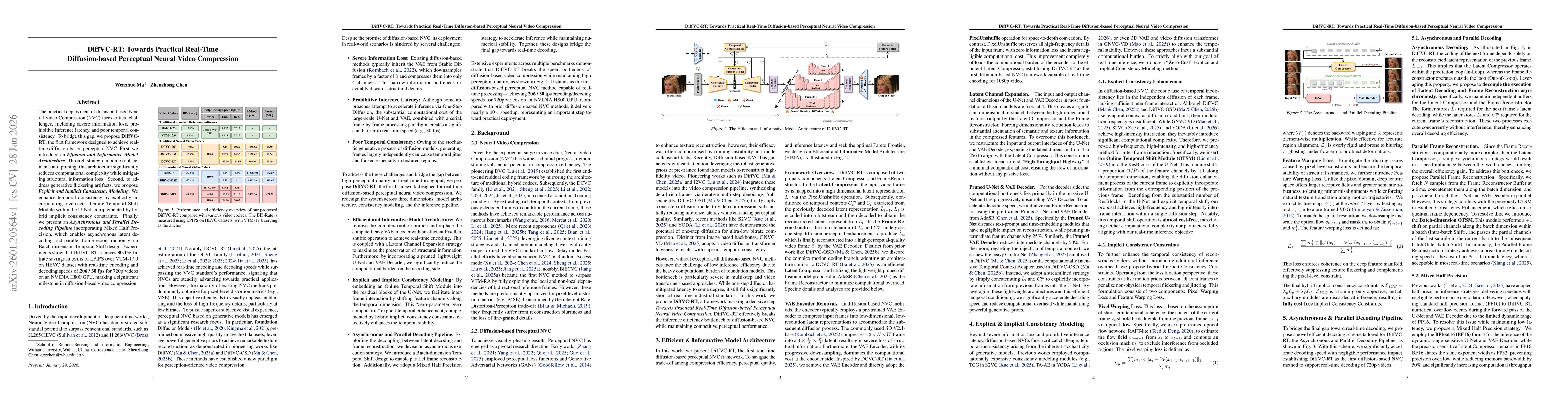 Thumbnail for DiffVC-RT: Towards Practical Real-Time Diffusion-based Perceptual Neural Video Compression