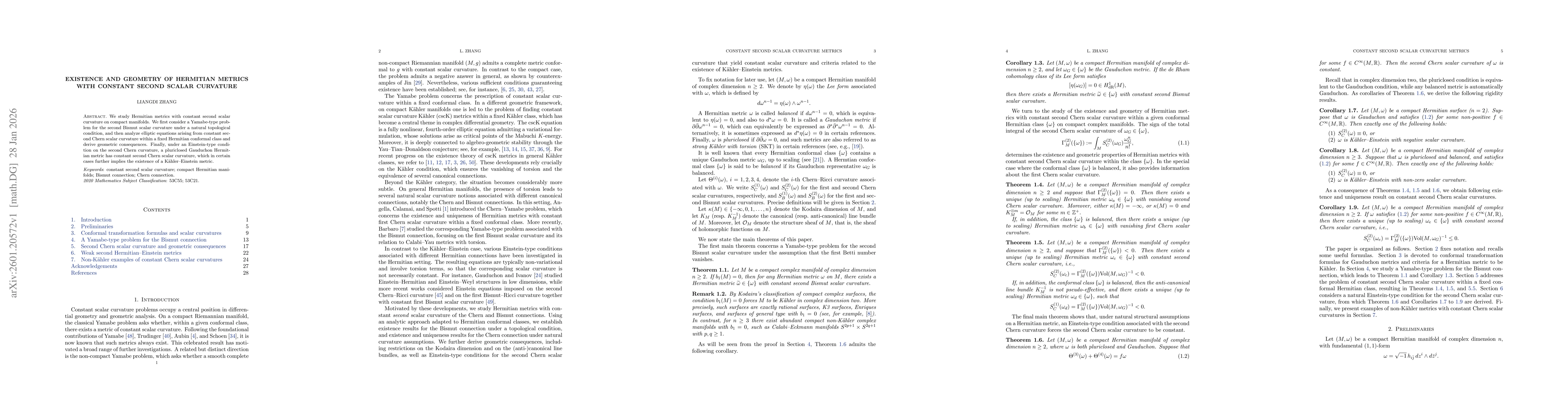 Thumbnail for Existence and geometry of Hermitian metrics with constant second scalar curvature