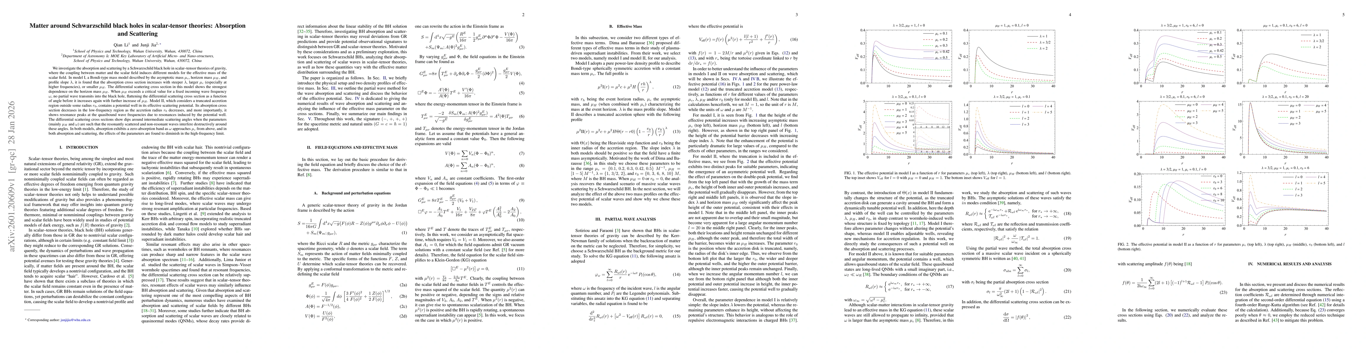 Thumbnail for Matter around Schwarzschild black holes in scalar-tensor theories: Absorption and Scattering