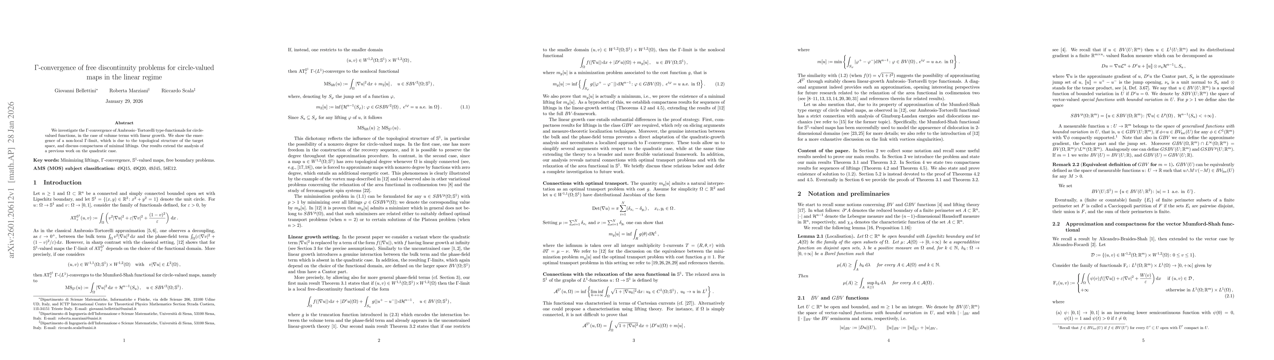 Thumbnail for $Γ$-convergence of free discontinuity problems for circle-valued maps in the linear regime