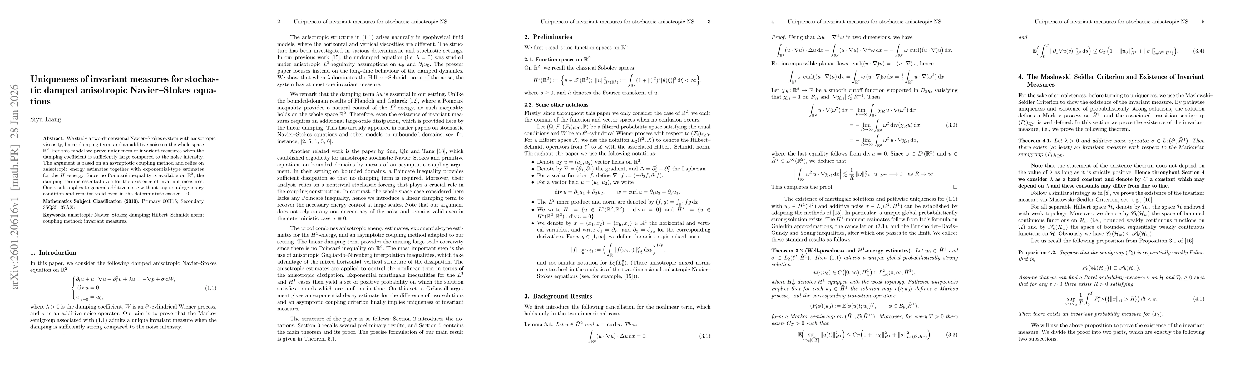 Thumbnail for Uniqueness of invariant measures for stochastic damped anisotropic Navier--Stokes equations