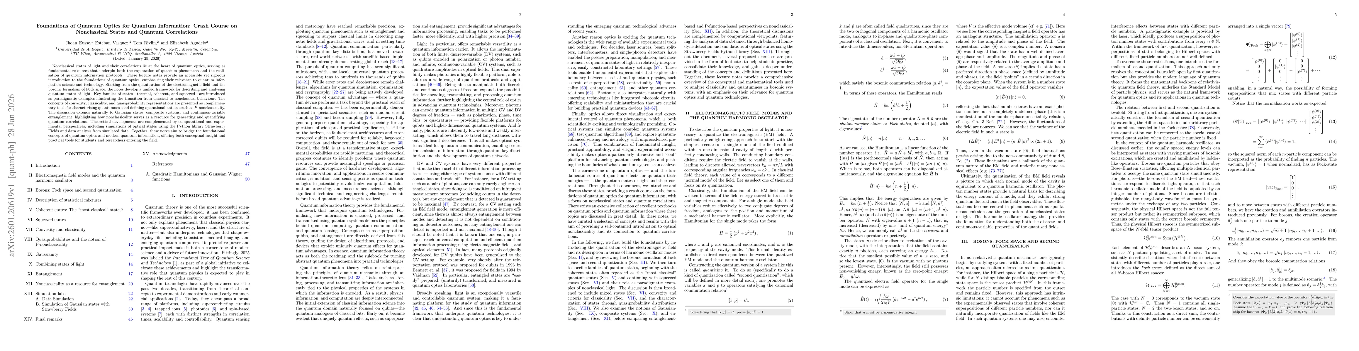 Thumbnail for Foundations of Quantum Optics for Quantum Information: Crash Course on Nonclassical States and Quantum Correlations
