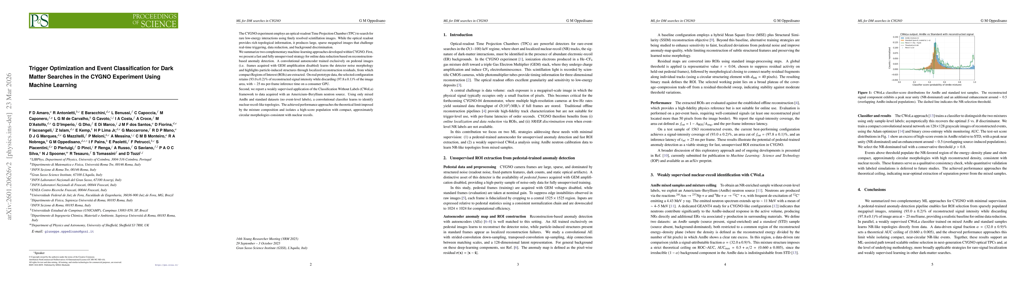 Thumbnail for Trigger Optimization and Event Classification for Dark Matter Searches in the CYGNO Experiment Using Machine Learning