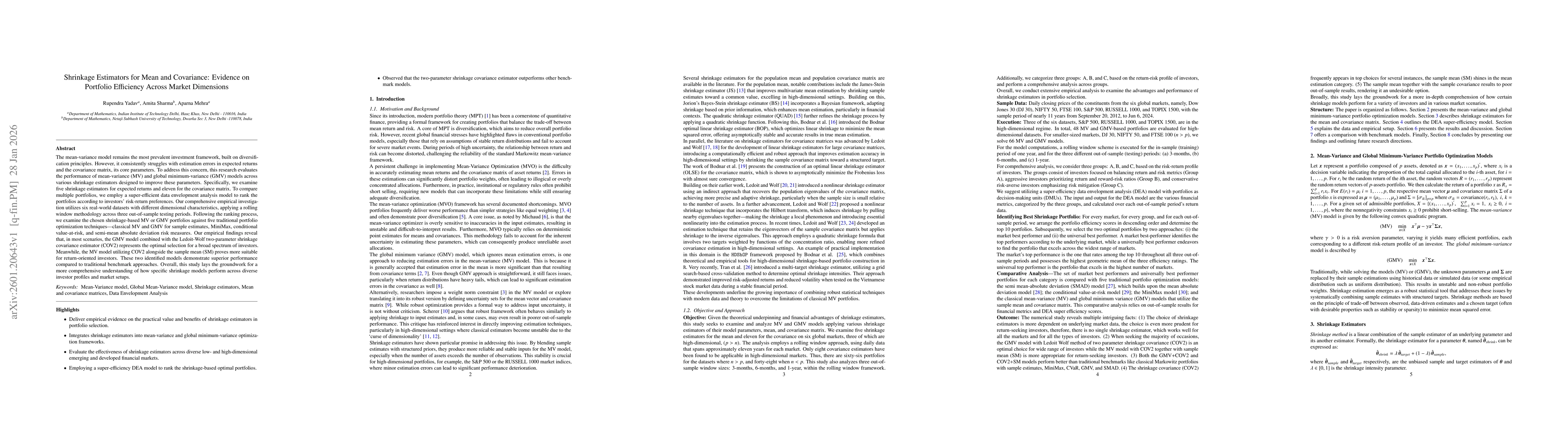 Thumbnail for Shrinkage Estimators for Mean and Covariance: Evidence on Portfolio Efficiency Across Market Dimensions