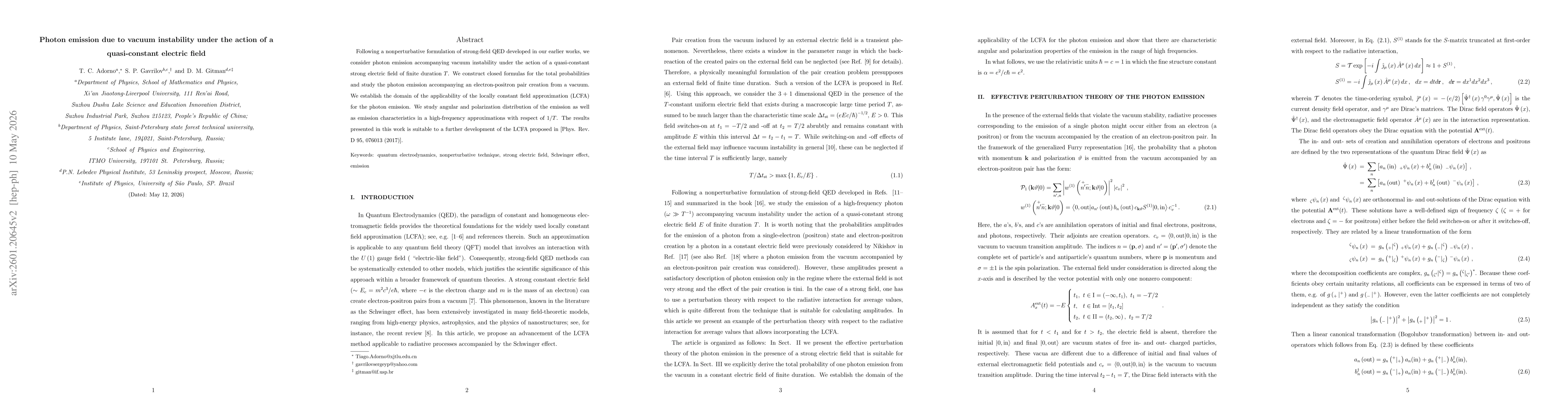 Thumbnail for Photon emission due to vacuum instability under the action of a quasi-constant electric field