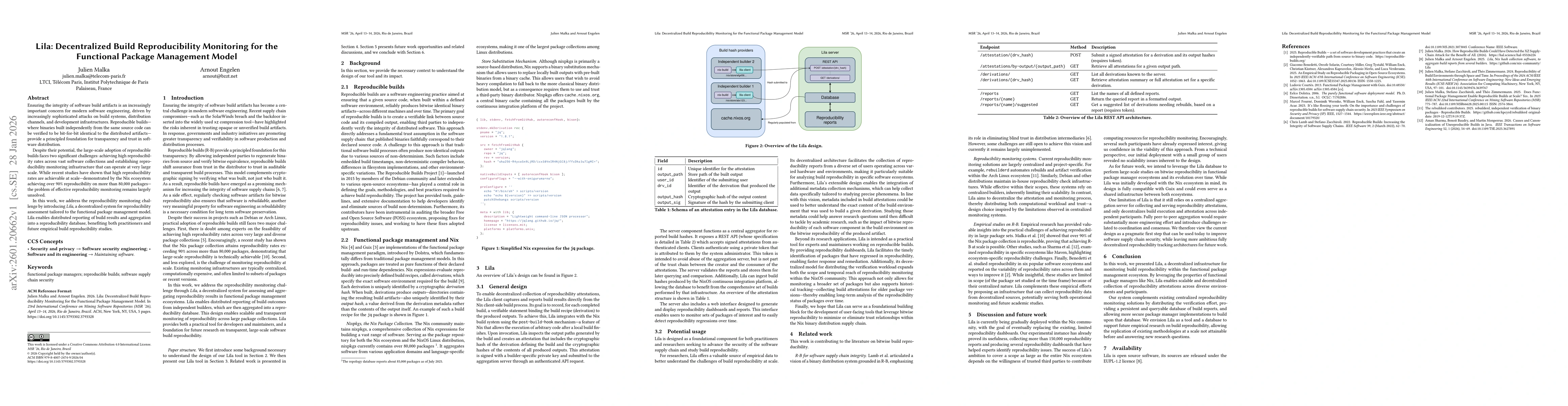 Thumbnail for Lila: Decentralized Build Reproducibility Monitoring for the Functional Package Management Model
