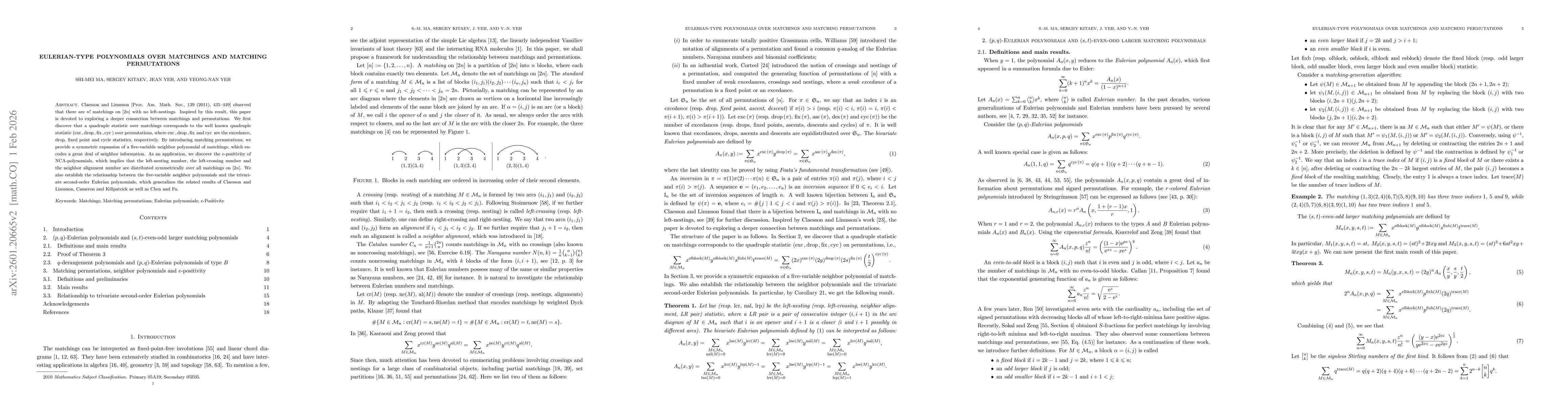 Thumbnail for Eulerian-type polynomials over matchings and matching permutations