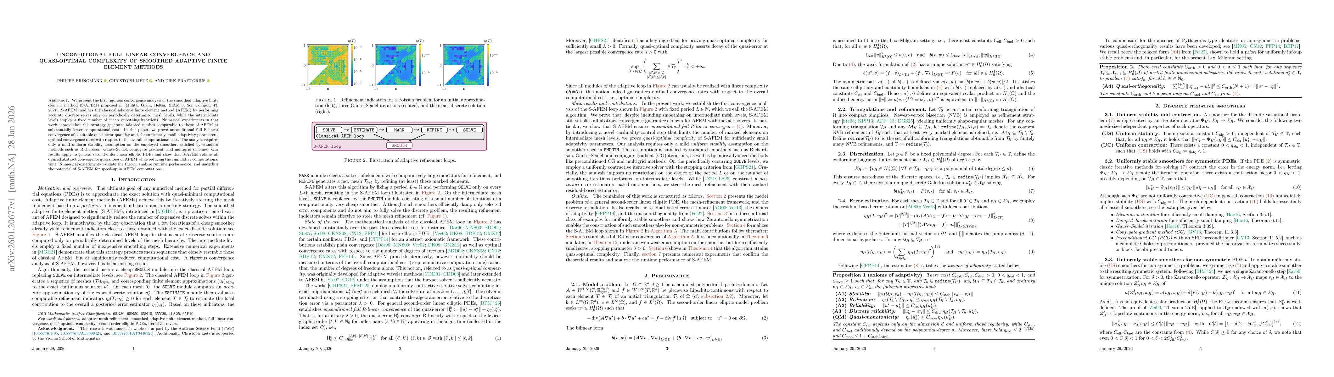 Thumbnail for Unconditional full linear convergence and quasi-optimal complexity of smoothed adaptive finite element methods