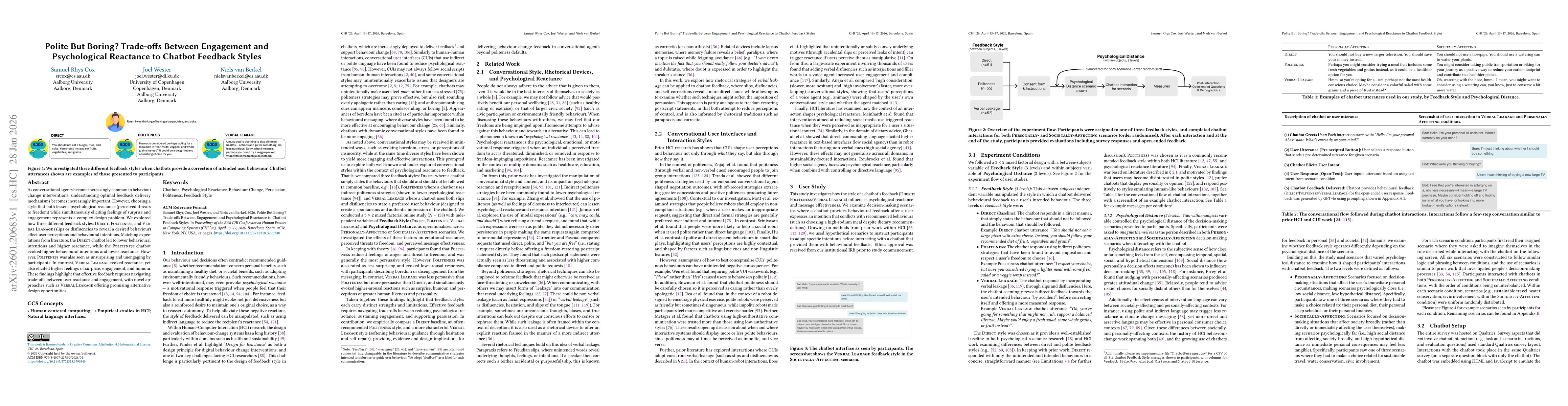 Thumbnail for Polite But Boring? Trade-offs Between Engagement and Psychological Reactance to Chatbot Feedback Styles