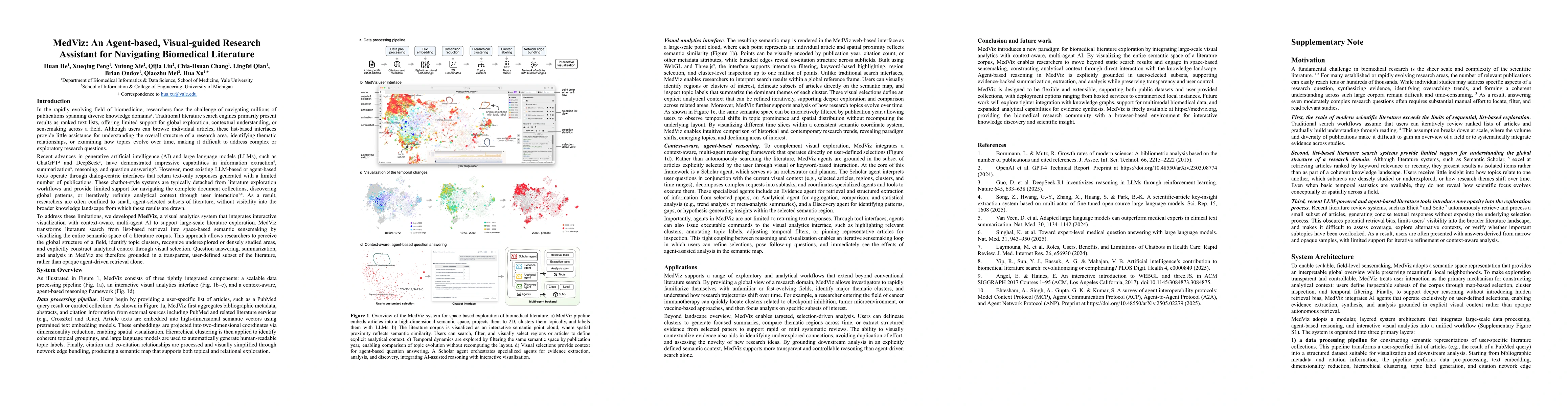 Thumbnail for MedViz: An Agent-based, Visual-guided Research Assistant for Navigating Biomedical Literature