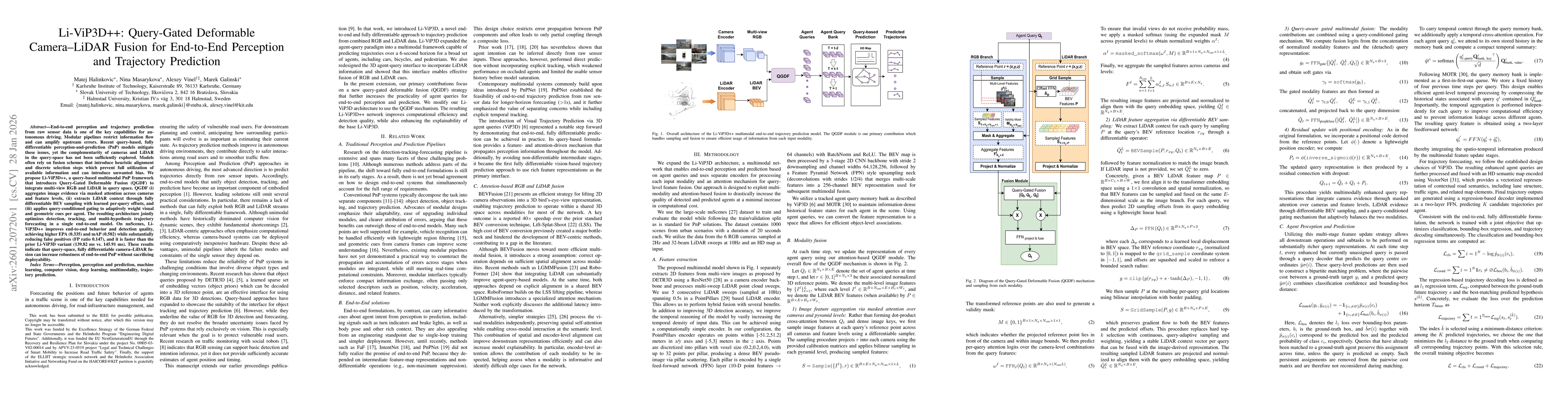 Thumbnail for Li-ViP3D++: Query-Gated Deformable Camera-LiDAR Fusion for End-to-End Perception and Trajectory Prediction