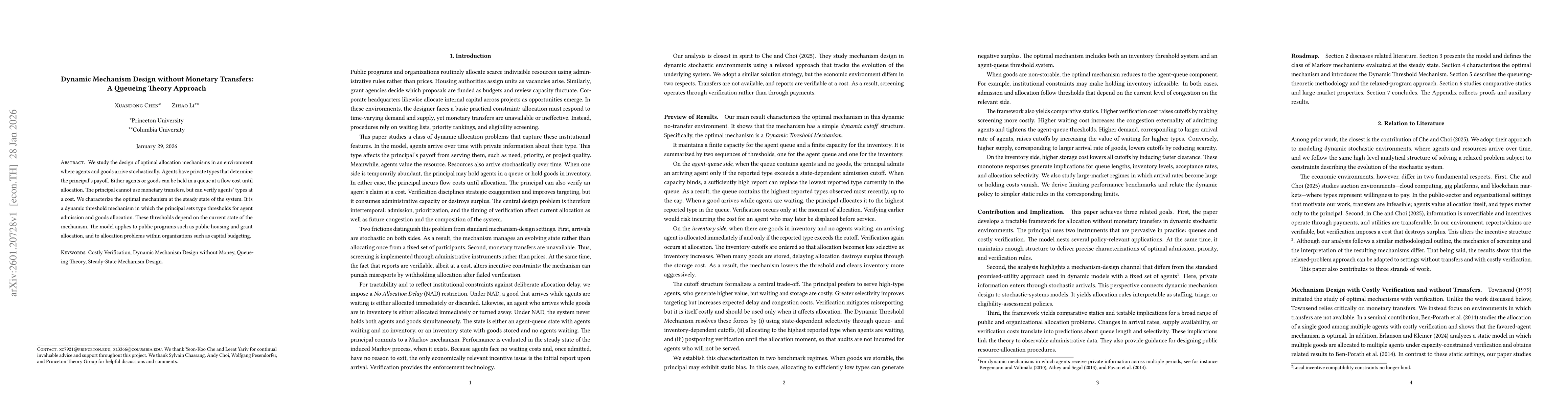 Thumbnail for Dynamic Mechanism Design without Monetary Transfers: A Queueing Theory Approach
