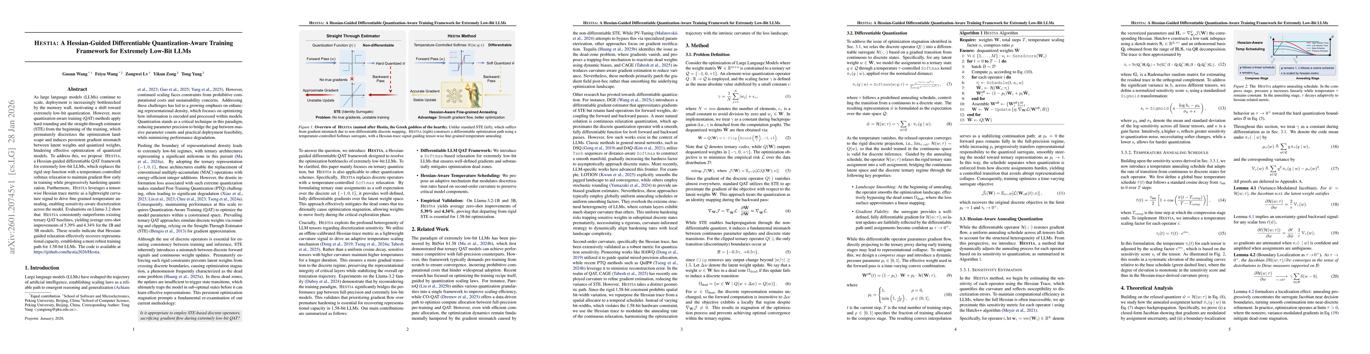 Thumbnail for HESTIA: A Hessian-Guided Differentiable Quantization-Aware Training Framework for Extremely Low-Bit LLMs