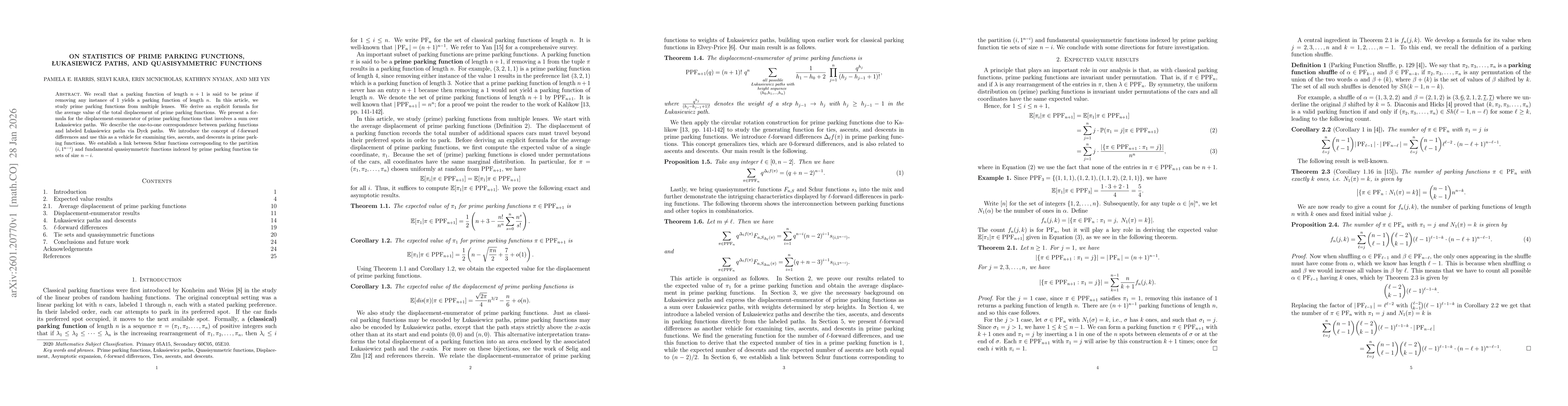 Thumbnail for On statistics of prime parking functions, Łukasiewicz paths, and quasisymmetric functions