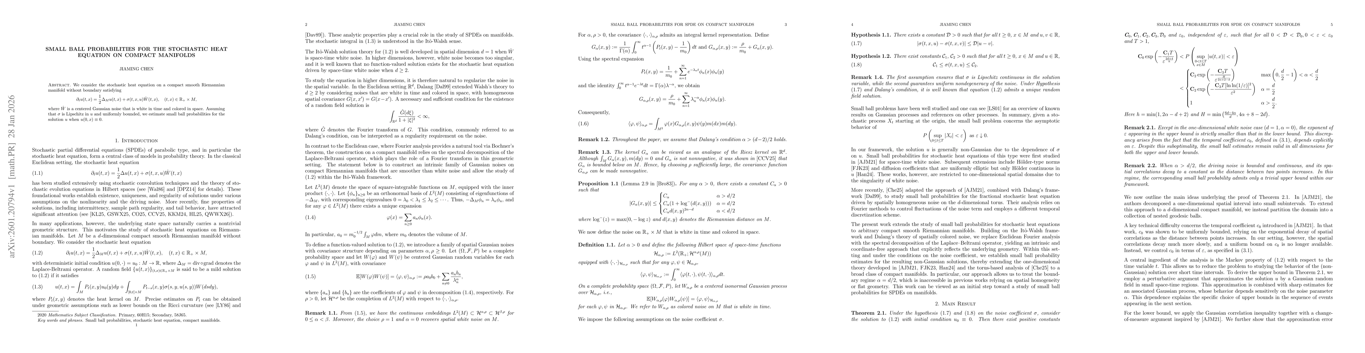 Thumbnail for Small Ball Probabilities for the Stochastic Heat Equation on Compact Manifolds