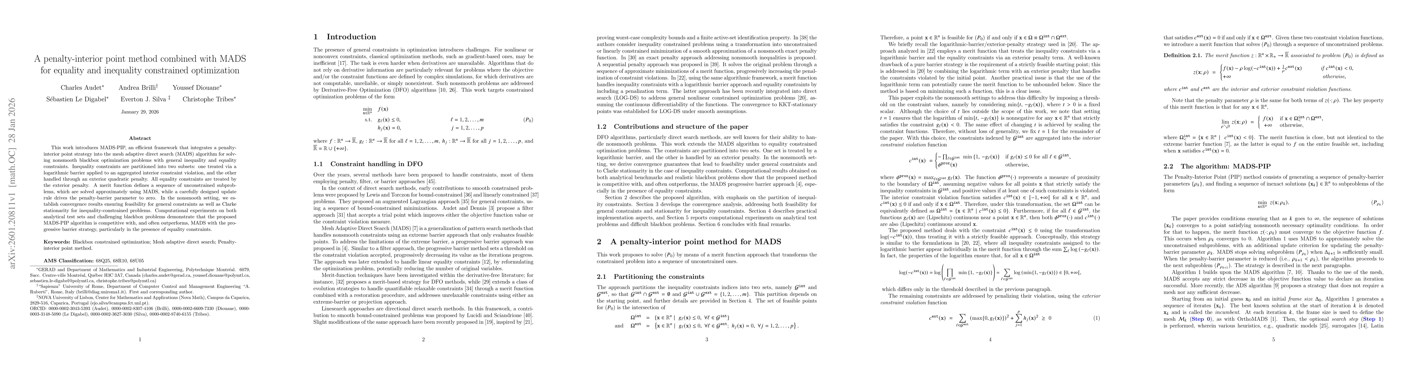 Thumbnail for A penalty-interior point method combined with MADS for equality and inequality constrained optimization