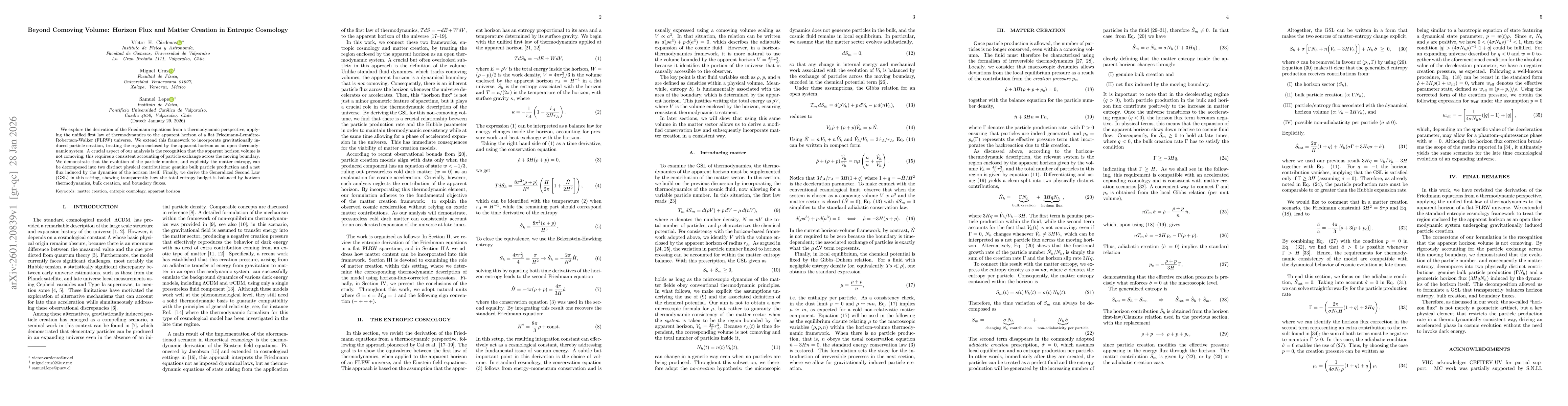 Thumbnail for Beyond Comoving Volume: Horizon Flux and Matter Creation in Entropic Cosmology
