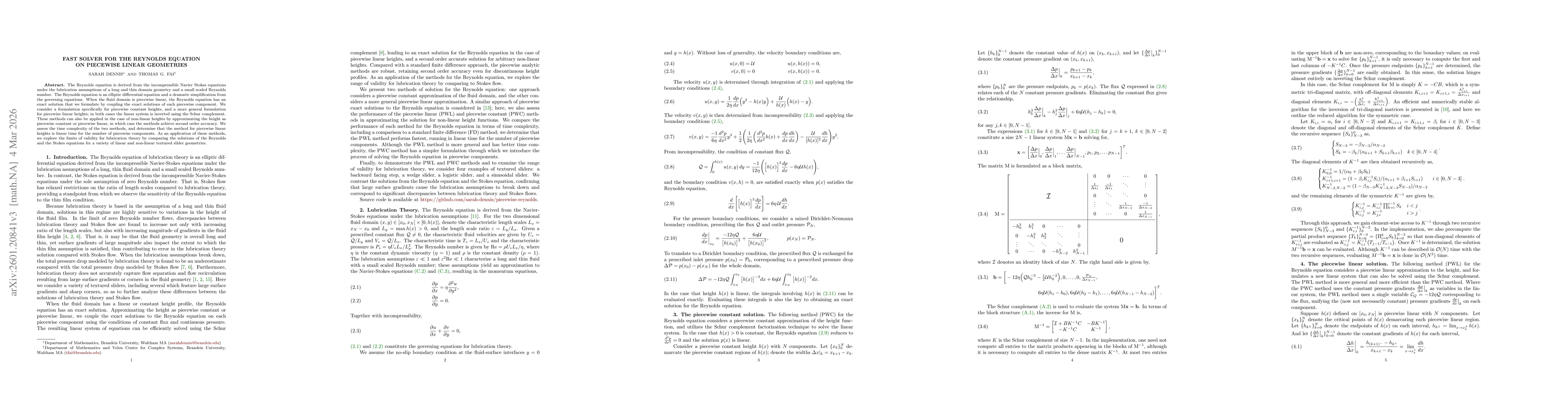 Thumbnail for Fast Solvers for the Reynolds Equation on Piecewise Linear Geometries