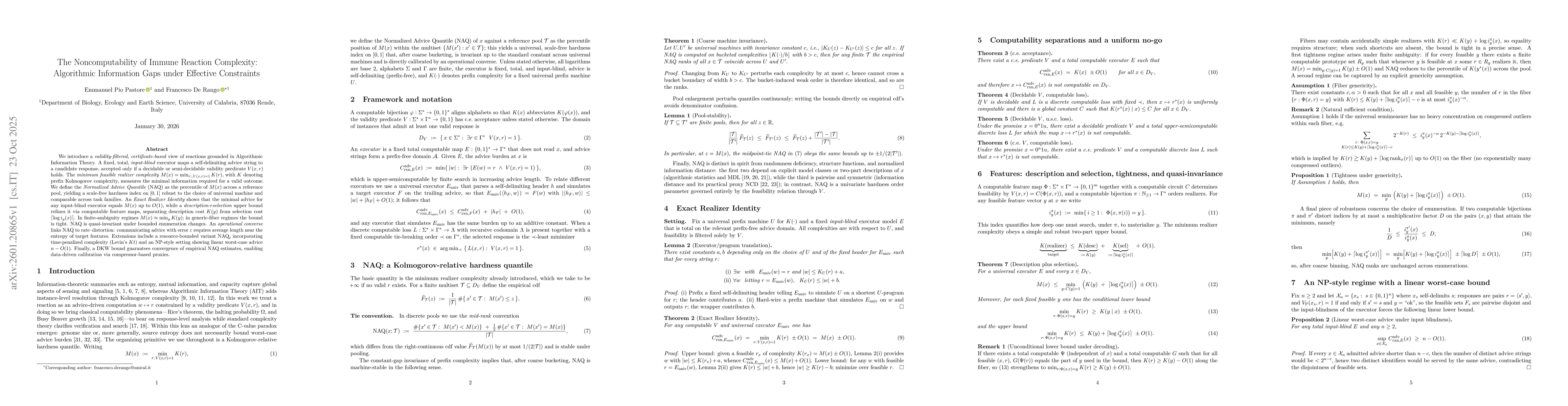 Thumbnail for The Noncomputability of Immune Reaction Complexity: Algorithmic Information Gaps under Effective Constraints