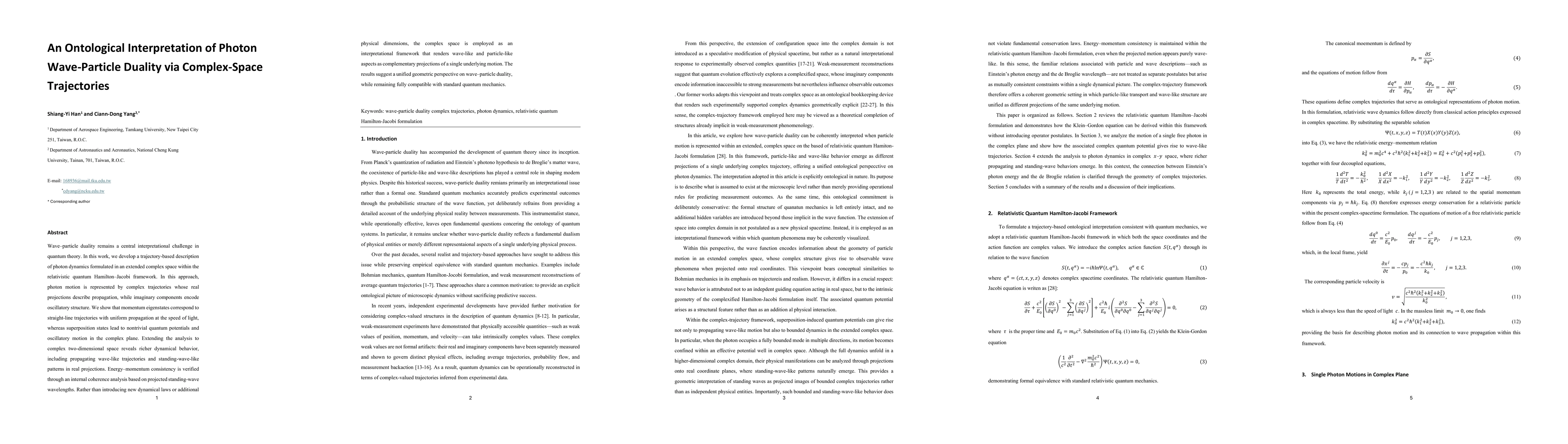 Thumbnail for An Ontological Interpretation of Photon Wave-Particle Duality via Complex-Space Trajectories