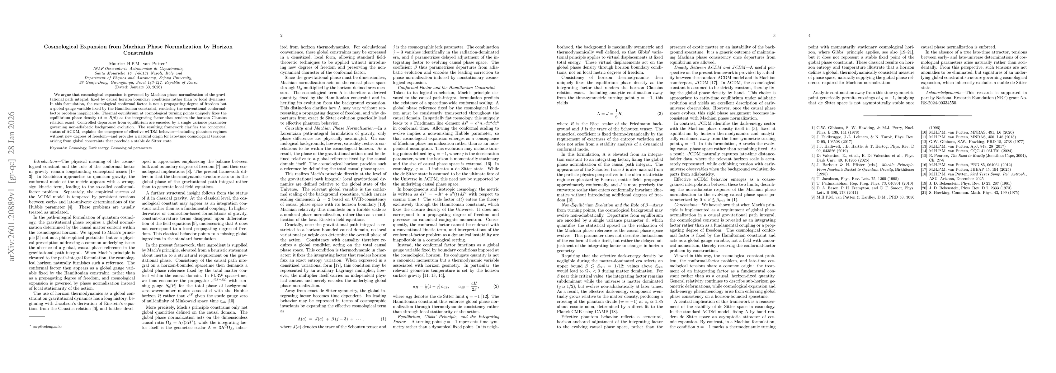 Thumbnail for Cosmological Expansion from Machian Phase Normalization by Horizon Constraints