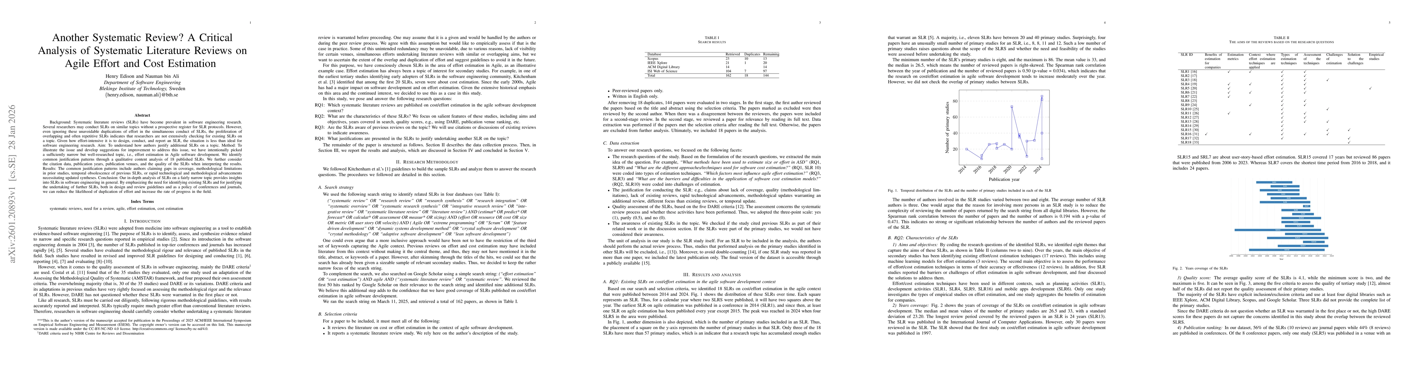 Thumbnail for Another Systematic Review? A Critical Analysis of Systematic Literature Reviews on Agile Effort and Cost Estimation