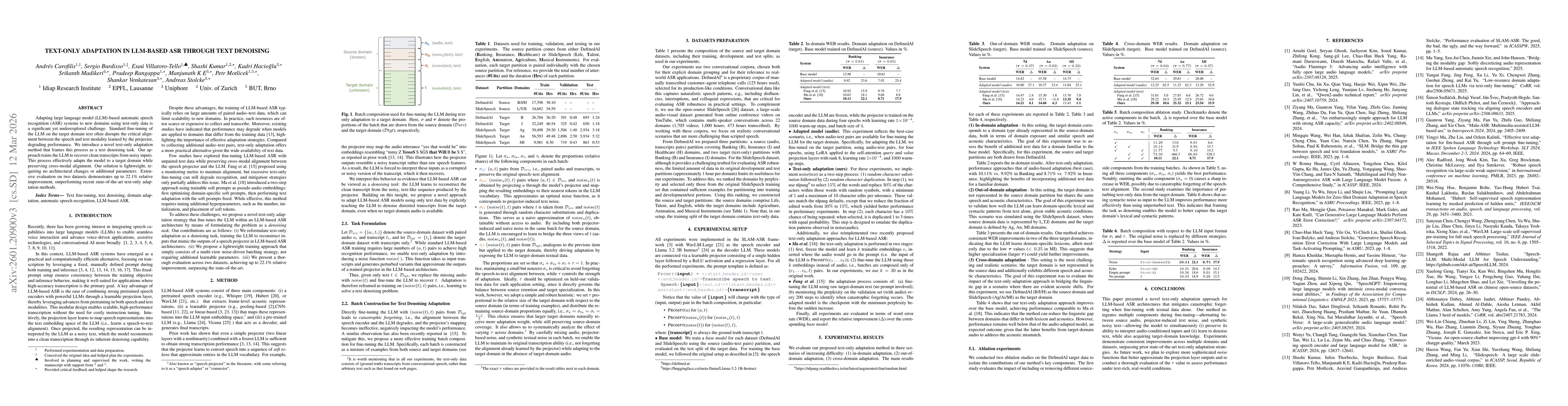 Thumbnail for Text-only adaptation in LLM-based ASR through text denoising