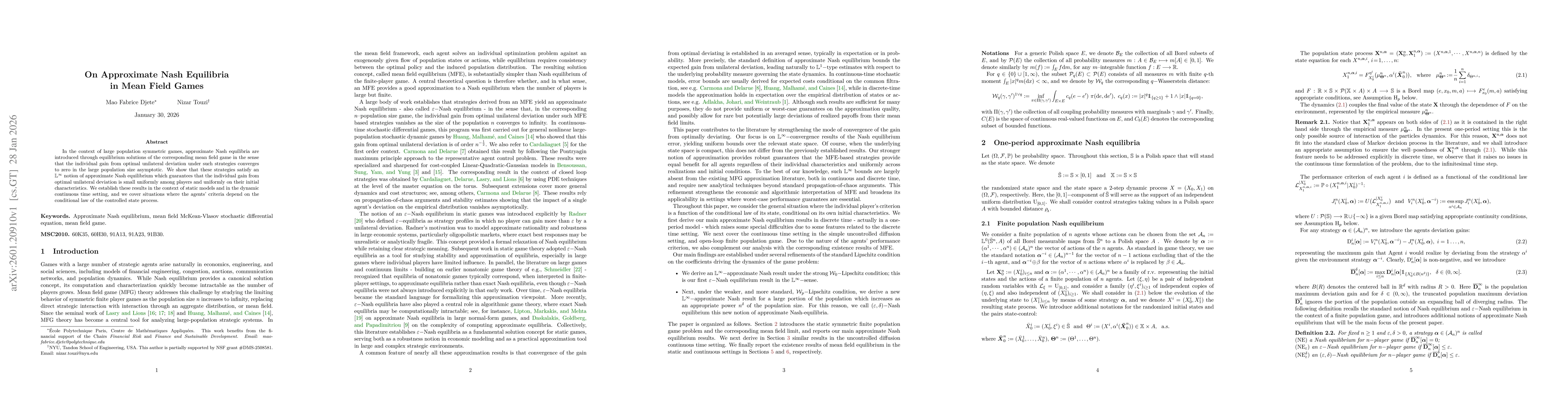 Thumbnail for On Approximate Nash Equilibria in Mean Field Games